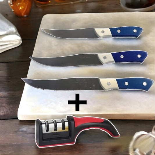 Комплек от 3 ножа с подарък Точило за ножове